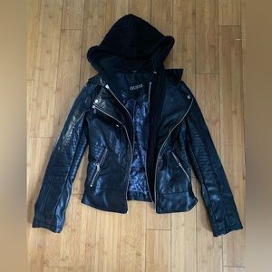 Guess moto motorcycle leather jacket, sweater, blazer. Good condition.